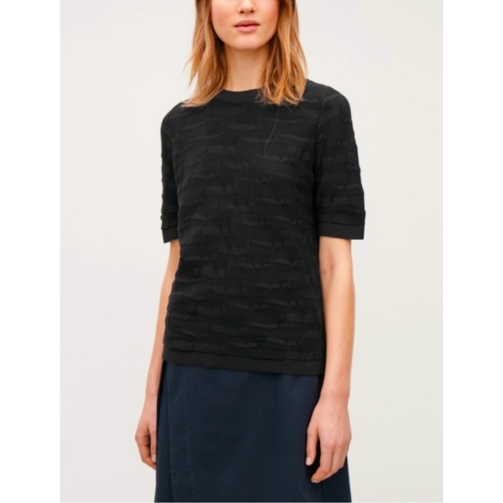 COS Black Short-Sleeve Textured Knit Top